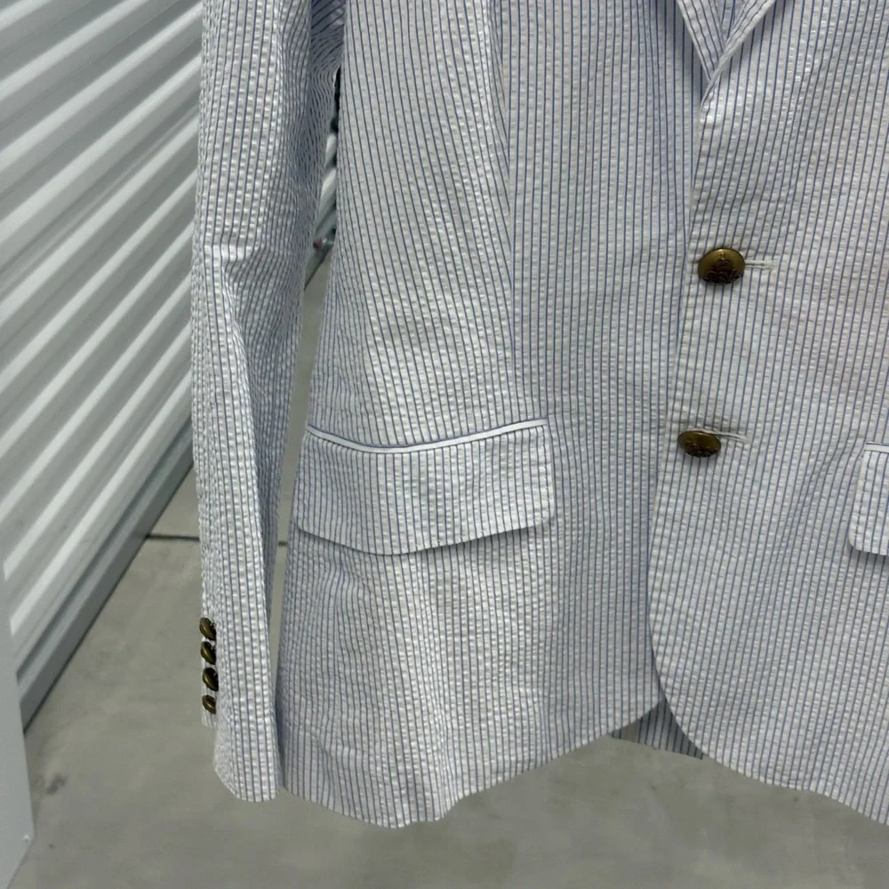 Polo by Ralph Lauren Women’s White and Blue Seersucker Striped Blazer - Picture 4 of 10